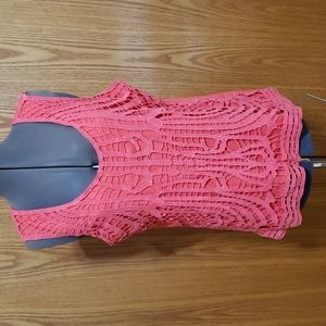 a.n.a. Petite - Coral Pink Crochet Tank - Ladies PXL